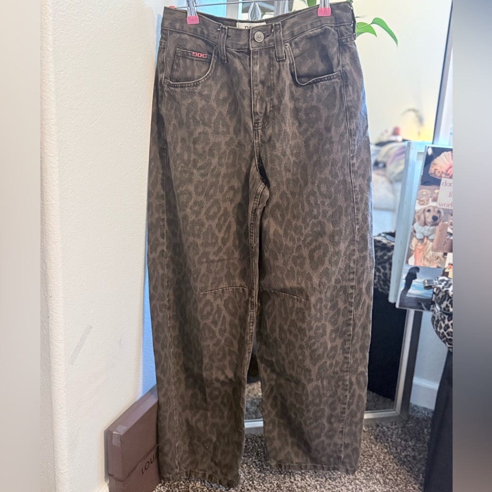 BDG Straight Leg Jeans in Faded Leopard Print Brown